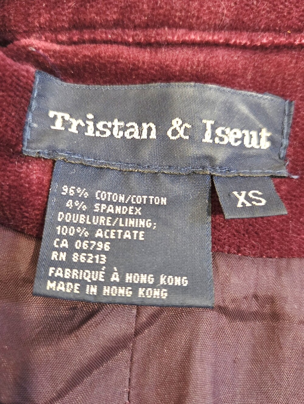 Vintage Tristan & Iseut Velvet Jacket | 90s Burgundy Embroidered Long Blazer XS - Picture 12 of 14